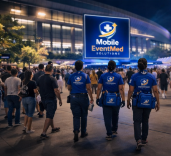 Mobile EventMed Solutions team moving through a large outdoor event crowd