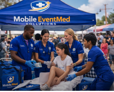Mobile EventMed Solutions event tent supporting attendees at a public gathering