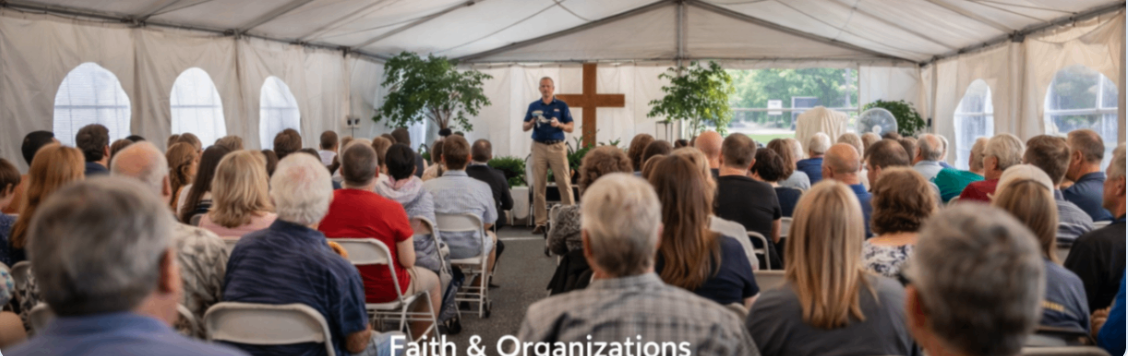 Faith-based gathering supported by organized event planning and attendee care