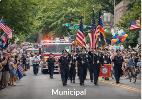 A large civic public event with organized crowd activity and visible community attendance.